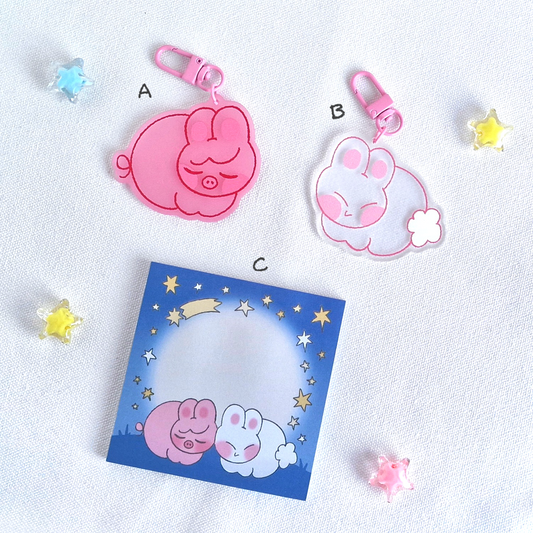 sleepy bunnies charms & stickynote