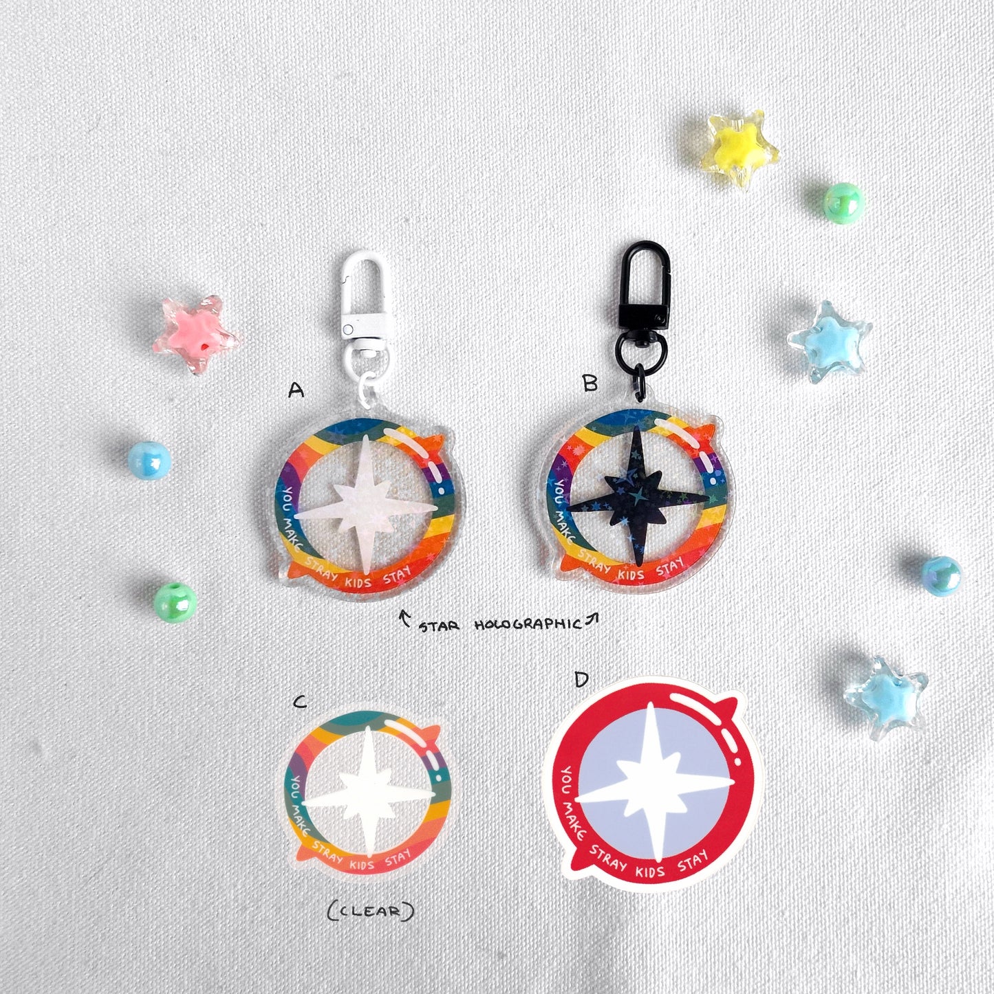 wonky compass charms & stickers